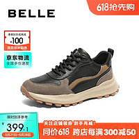 BeLLE 百丽 撞色休闲鞋男鞋2024春新厚底户外运动鞋A1410AM4 黑色/卡其 42