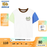 Skechers斯凯奇童装男童针织短袖T恤衫儿童夏季透气运动休闲上衣L224B056 雪白色/00QF 1