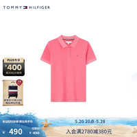 TOMMY HILFIGER24春夏童装女珠地肌理简约小绣标净色短袖POLO衫22807 粉红色102 S/140cm