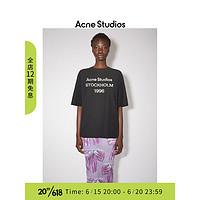 Acne Studios 男女同款徽标印花喷绘工艺做旧短袖T恤CL0196 褪色黑色 XXS