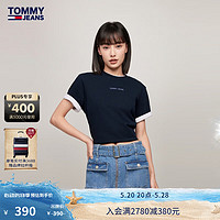 TOMMY JEANS 24春夏女装纯棉重磅针织刺绣短款短袖T恤DW0DW17837 藏青色C1G M