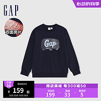 Gap 盖璞 男童春季2024LOGO翻转亮片圆领卫衣儿童装890293套头上衣 海军蓝 160cm(XL)亚洲尺码