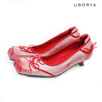 移动专享、移动端：UBORYA设计师原创/幻视芭蕾/血腥玛丽异形方头浅口单鞋擦色低猫跟