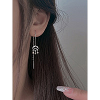 925银耳饰 长命锁耳线女气质平安锁耳扣小众设计感耳环2023年新款