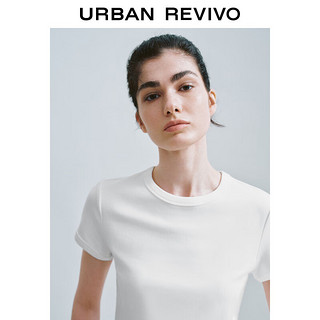 URBAN REVIVO 女士简约基础纯色修身正肩短袖T恤 UWH440048 本白 S