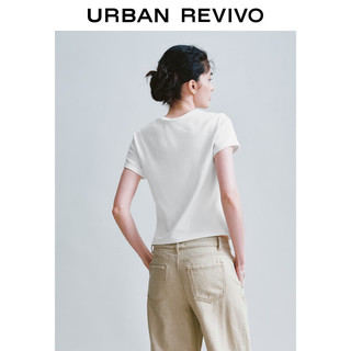 URBAN REVIVO 女士简约基础纯色修身正肩短袖T恤 UWH440048 本白 XL