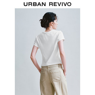 URBAN REVIVO 女士简约基础纯色修身正肩短袖T恤 UWH440048 本白 L