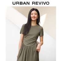 URBAN REVIVO 女士都市气质垂感修身短袖连衣裙 UWU740046 深棕绿 M