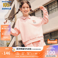 Skechers斯凯奇女童POLO领卫衣秋季儿童短款运动风休闲童装上衣L323G044