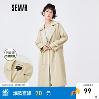 Semir森马外套女长款纯色大衣休闲春秋装西装领风衣百搭 驼色5120 170/92A/XL
