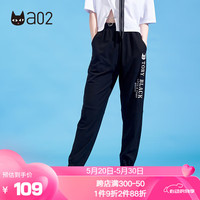 a02秋冬黑色字母印花百搭裤子新款女棉针织运动休闲九分裤 黑色 S