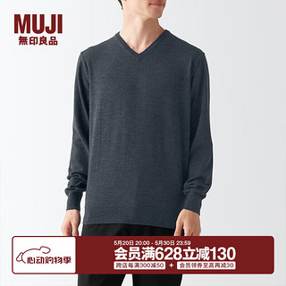 无印良品 MUJI 男式 美利奴羊毛 可水洗V领毛衣 长袖针织衫 男士 AAA09A2A 深灰色 S (165/84A)