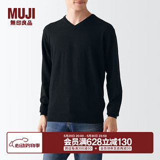 无印良品 MUJI 男式 美利奴羊毛 可水洗V领毛衣 长袖针织衫 男士 AAA09A2A 黑色 XXL (185/112A)