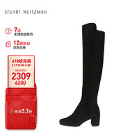STUART WEITZMANSW女士5050系列百搭简约粗跟中跟圆头长靴 黑色34.5