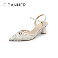C.BANNER 千百度 女鞋夏季新款时装半凉新中式高跟包头凉鞋后空真皮单鞋气质