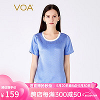 VOA针织镶边圆领短袖撞色几何图案缎面丝绸直筒休闲桑蚕丝T恤 BE105 蓝底白花(W71) 155/S