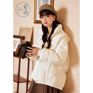 紫涵（ZIHAN）短款连帽羽绒服面包服保暖棉大衣外套纯色女装 米色 L