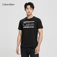 卡尔文·克莱恩 Calvin Klein Jeans夏季男女情侣中性时尚ck数码彩色印花圆领短袖T恤J319929 BEH-黑色 S  （建议110-130斤）