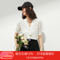 仿佛(FUUNNY FEELLN)商场同款FF||仿佛2023年夏季新款白色短袖针织衫女V领薄款开衫 白色 16