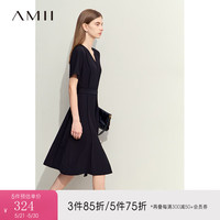 AMII2024夏新款极简修身V领配可拆腰带仿醋酸微弹中长连衣裙女