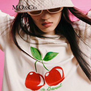 MO&Co.春夏趣味樱桃印花宽松短袖圆领棉质T恤 芦笋白色-第1批 XS/155