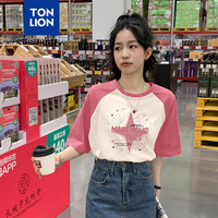 唐狮 TONLION2024女圆领插肩袖星星图案短袖T恤WP 莫兰咖 S