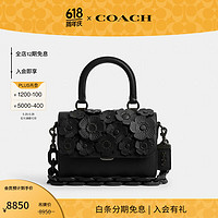 COACH 蔻驰 女士茶玫瑰图案ROGUE顶部手柄手袋斜挎包手提包女包 黑色