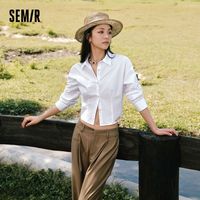 森马 Semir长袖衬衫女短款小个子修身秋季纯棉上衣女生百搭时尚
