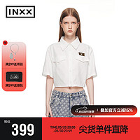 英克斯（inxx）时尚潮牌夏绣花logo短袖衬衫女短款衬衣XXE2040296 白色 S