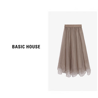 Basic House/百家好春夏时尚高腰显瘦半身裙-B0624H5P652 卡其色 F80-120斤