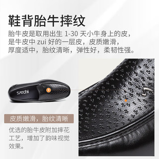 沙驰 SATCHI男鞋 2024春季新品时尚弹软牛皮一脚蹬舒适懒人乐福鞋商务正装鞋 黑色（75244226