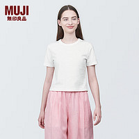 无印良品（MUJI）女式 粗细不均纱线 短款短袖T恤 上衣打底衫内搭BB2PHA4S 白色 M (160/84A)