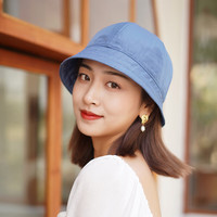 JOLISAC秋印面料设计师款短檐渔夫帽防晒帽春秋男女遮阳盆帽 孔雀蓝 可调节