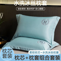 雅鹿夏季冰丝枕套+枕芯一对套装成人枕头睡觉颈椎枕单人宿舍男枕 夏月-丁香兰【清爽不黏腻】 冰丝枕套*1