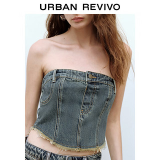 URBAN REVIVO 女士毛须拉链抹胸牛仔衬衫 UWV840180 天蓝 S