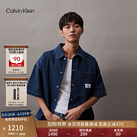 Calvin Klein Jeans24春夏新款男简约布标贴袋ck复古纯棉宽松牛仔衬衫J325553 1BJ-牛仔深蓝