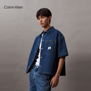 Calvin Klein Jeans24春夏男简约布标贴袋ck复古纯棉宽松牛仔衬衫J325553 1BJ-牛仔深蓝 S