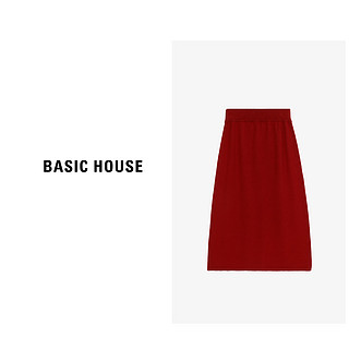 Basic House/百家好JX高腰时尚女装半身裙B0624H5D332半身毛呢裙 黑色 L120-130斤