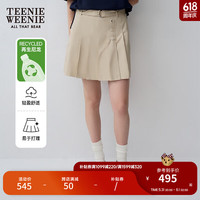 Teenie Weenie【易打理】小熊2024年夏季高腰系带百褶裙A字裙 浅卡其色 155/XS