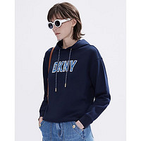 DKNY2024春夏女仿牛仔贴布绣字母休闲连帽卫衣女 藏青色 S(155/80A)