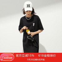 仿佛(FUUNNY FEELLN)FF||仿佛夏季黑色连衣裙宽松纯棉印花短袖时尚设计感 黑色 16588AL