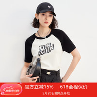 仿佛（FUUNNY FEELLN）FF||仿佛2024年夏季短袖T恤女修身针织感撞色 白色 S