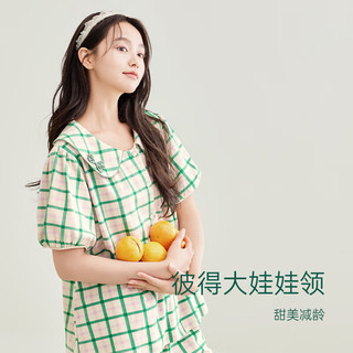 安之伴【巨好睡】睡衣女夏季弹弹棉宽松减龄少女感短袖七分裤女士家居服 海洋绿 L