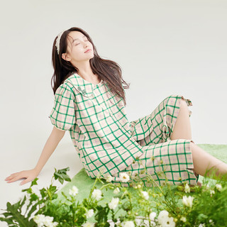 安之伴【巨好睡】睡衣女夏季弹弹棉宽松减龄少女感短袖七分裤女士家居服 海洋绿 L