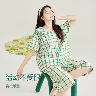 安之伴【巨好睡】睡衣女夏季弹弹棉宽松减龄少女感短袖七分裤女士家居服 海洋绿 L