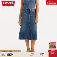 Levi's【商场同款】李维斯24夏季新款女士复古拼接牛仔半身裙 深蓝色