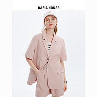 BASICHOUSE 百家好 Basic House/百家好粉色西服外套女2023夏季新款薄款感短裤套装女