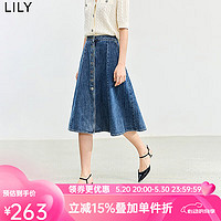 LILY2024夏季高腰遮胯显瘦垂顺全棉牛仔裙A字中长款半身裙 419牛仔蓝 S