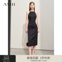 AMII2024夏新款优雅摩登露背缎面裙吊带裙连衣裙女绑带修身小黑裙 深咖 155/80A/S