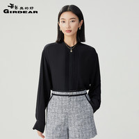 哥弟真的好2024夏季重磅6A级23姆米真丝鬼绉立领衬衫A301568 黑 XL (5码)